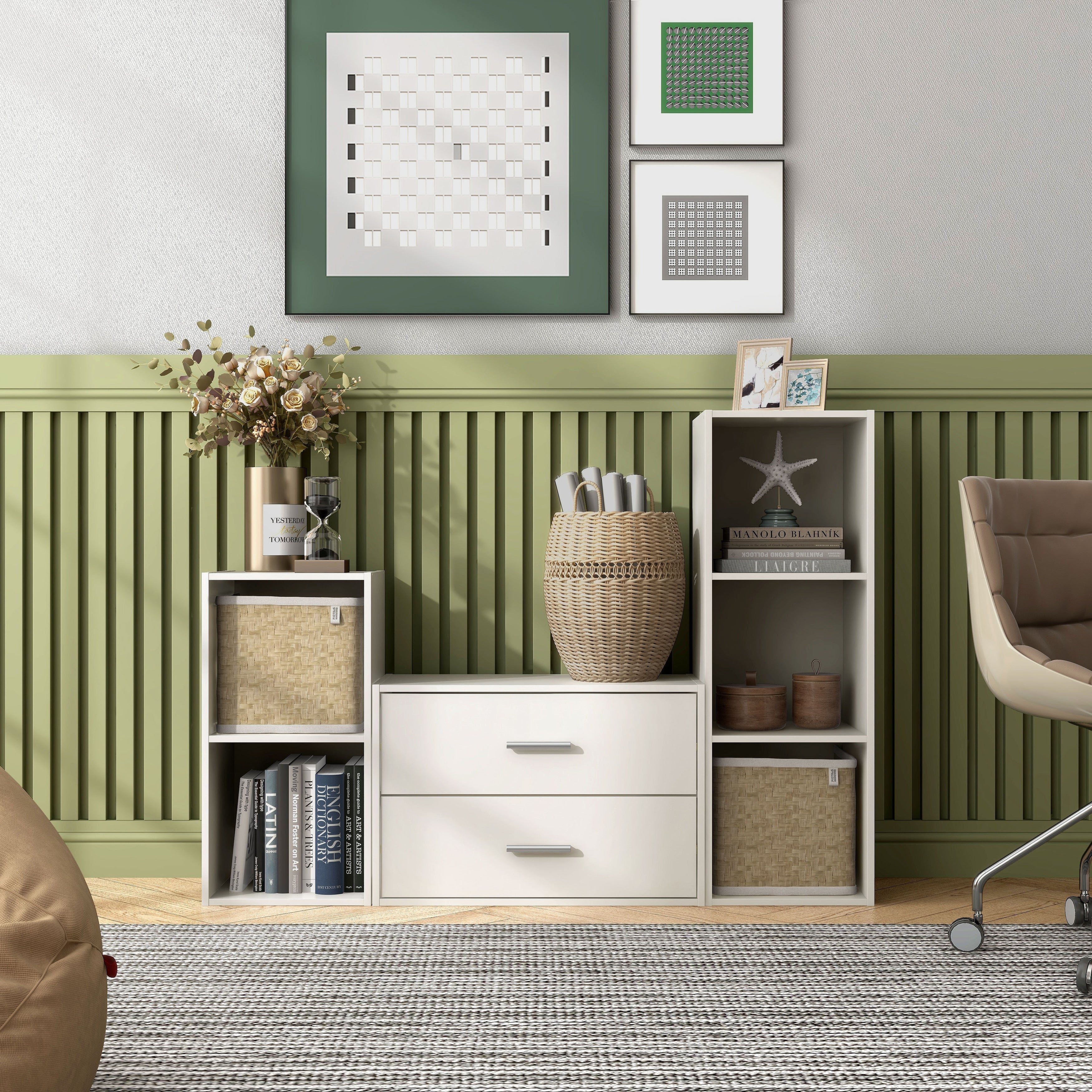 DH BASIC Organisateur de rangement empilable personnalisable en bois moderne - Étagères cubiques, armoire à tiroirs, bibliothèque avec portes par Denhour