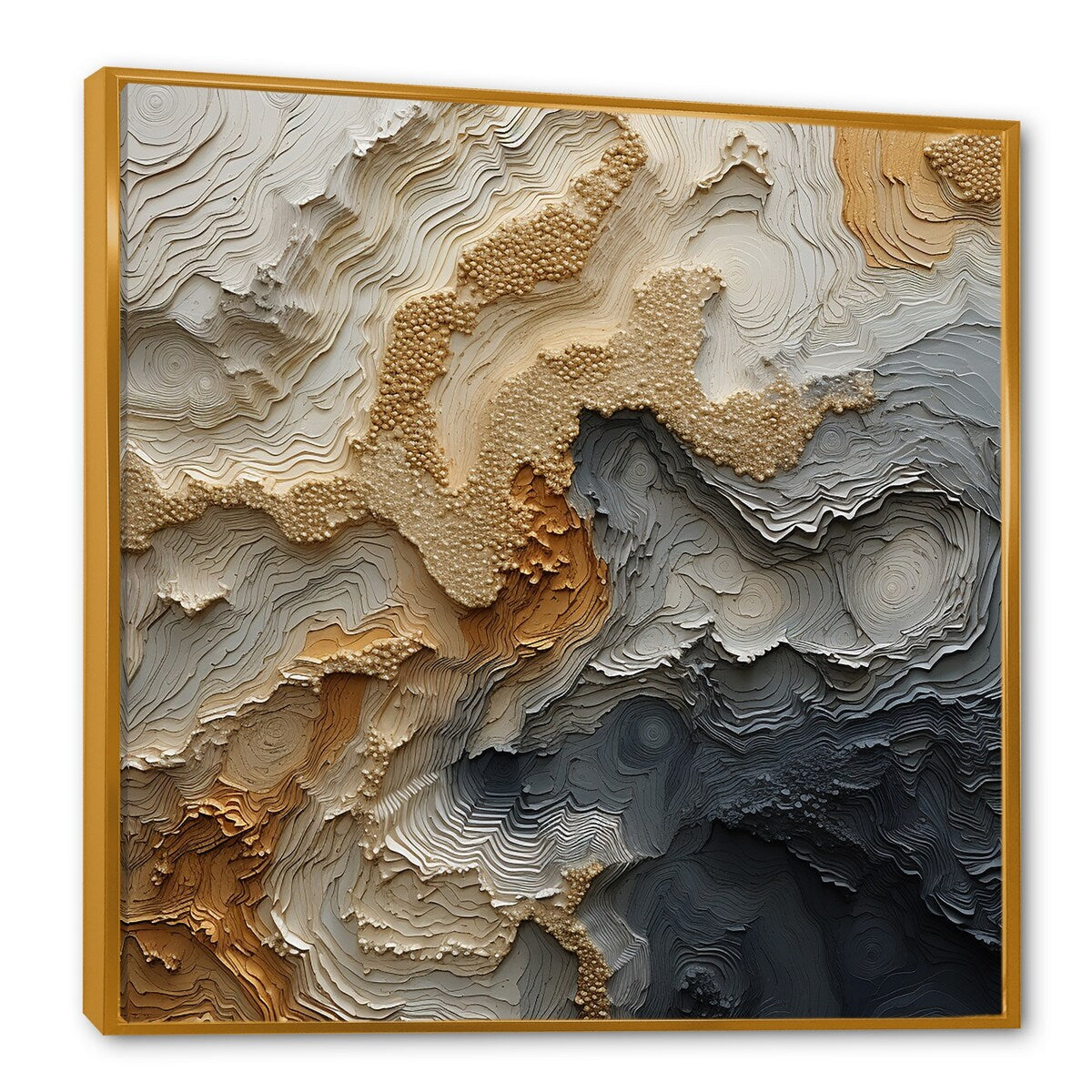 Toile encadrée Designart représentant une spirale de rivière dorée et beige