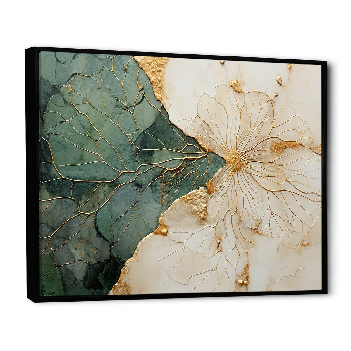 Designart Poteries minimalistes vertes et dorées I Spirales abstraites Art mural encadré Salon