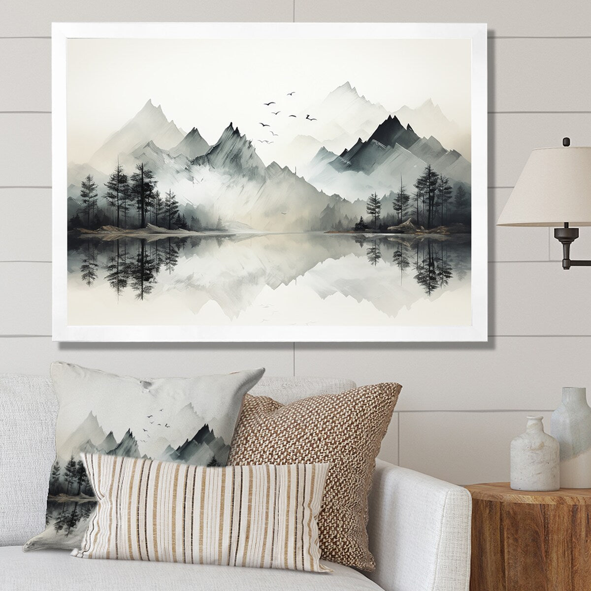 Toile encadrée Designart Aquarelle Lac et Forêt Rêve I Paysage Montagnes