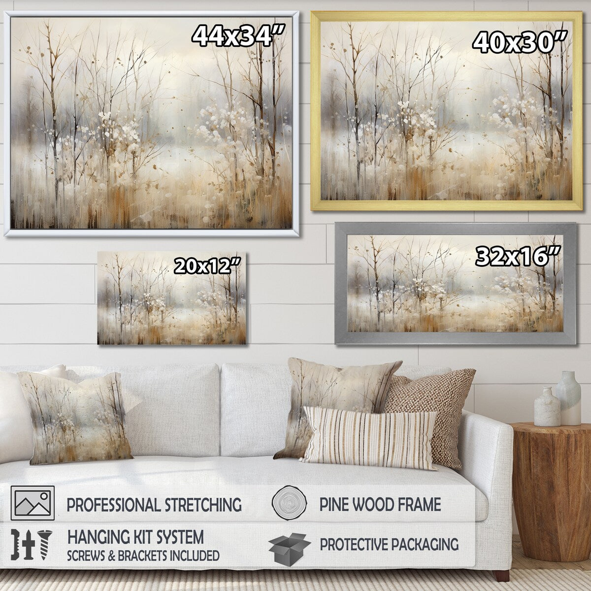 Décoration murale Designart Winter Meadow View Calmness II Meadow Grey - Art mural sur toile encadrée traditionnelle pour chambre à coucher
