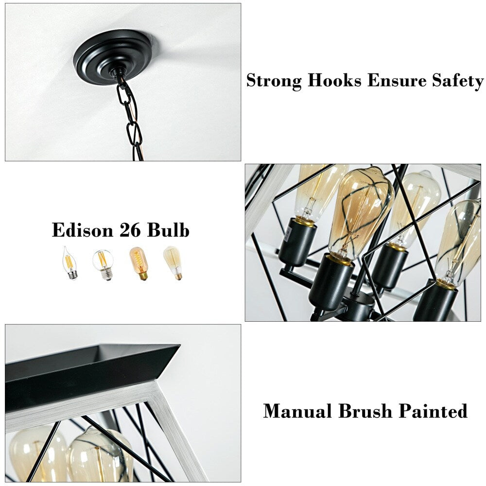 Lustre de style ferme à 4 lumières à intensité variable pour salle à manger, sans ampoule