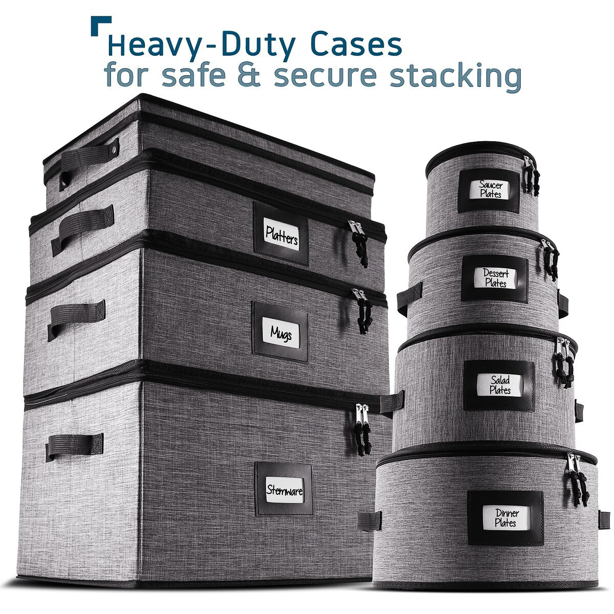 Contenants de rangement pour vaisselle StorageBud - Supports empilables pour assiettes, tasses, couverts, verres à pied et ensembles de plateaux