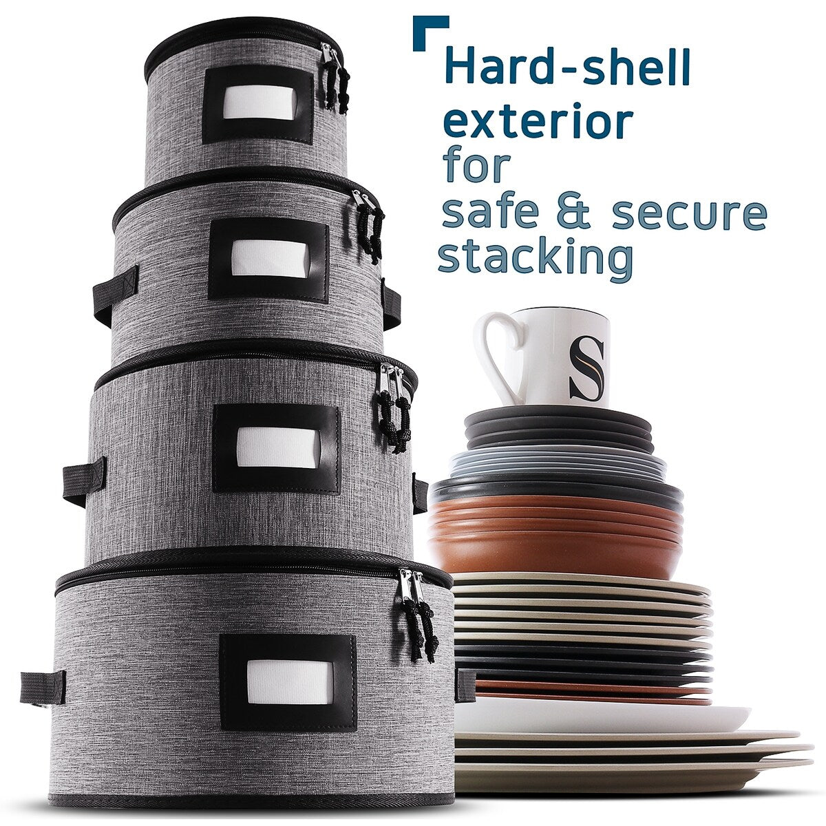 Contenants de rangement pour vaisselle StorageBud - Supports empilables pour assiettes, tasses, couverts, verres à pied et ensembles de plateaux