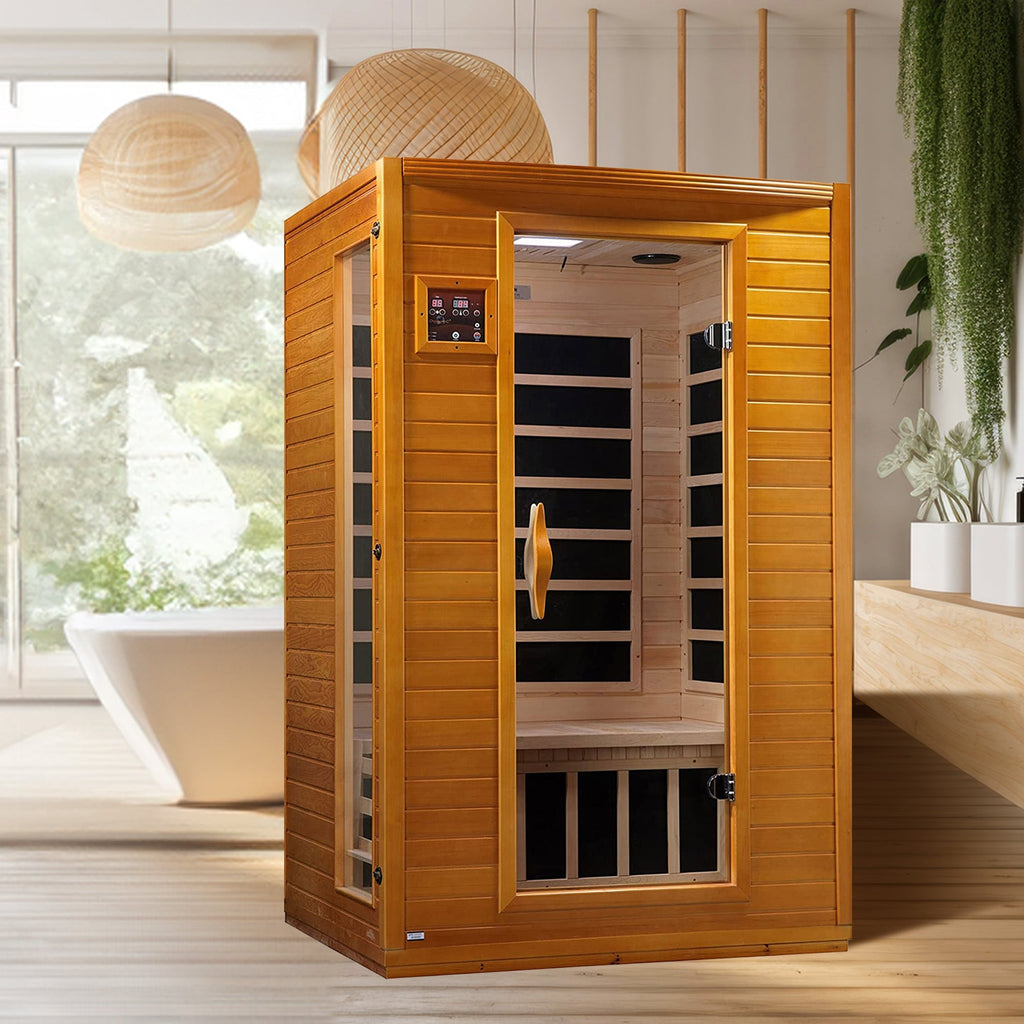Saunas dynamiques Andora, sauna infrarouge lointain à faible champ électromagnétique pour 2 personnes, bois de pruche du Canada