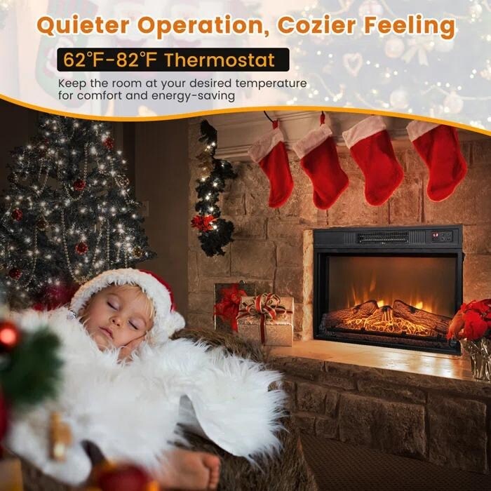 Foyer électrique encastrable avec chauffage réglable, luminosité, minuterie et protection contre la surchauffe, 1 400 W, homologué CSA