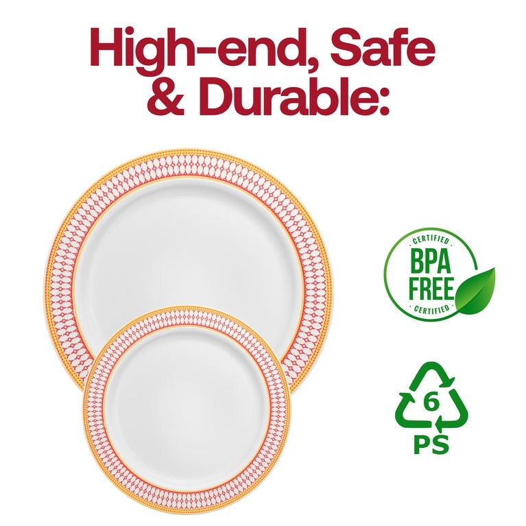 Assiettes jetables en plastique à bordure dorée élégante - Articles de fête