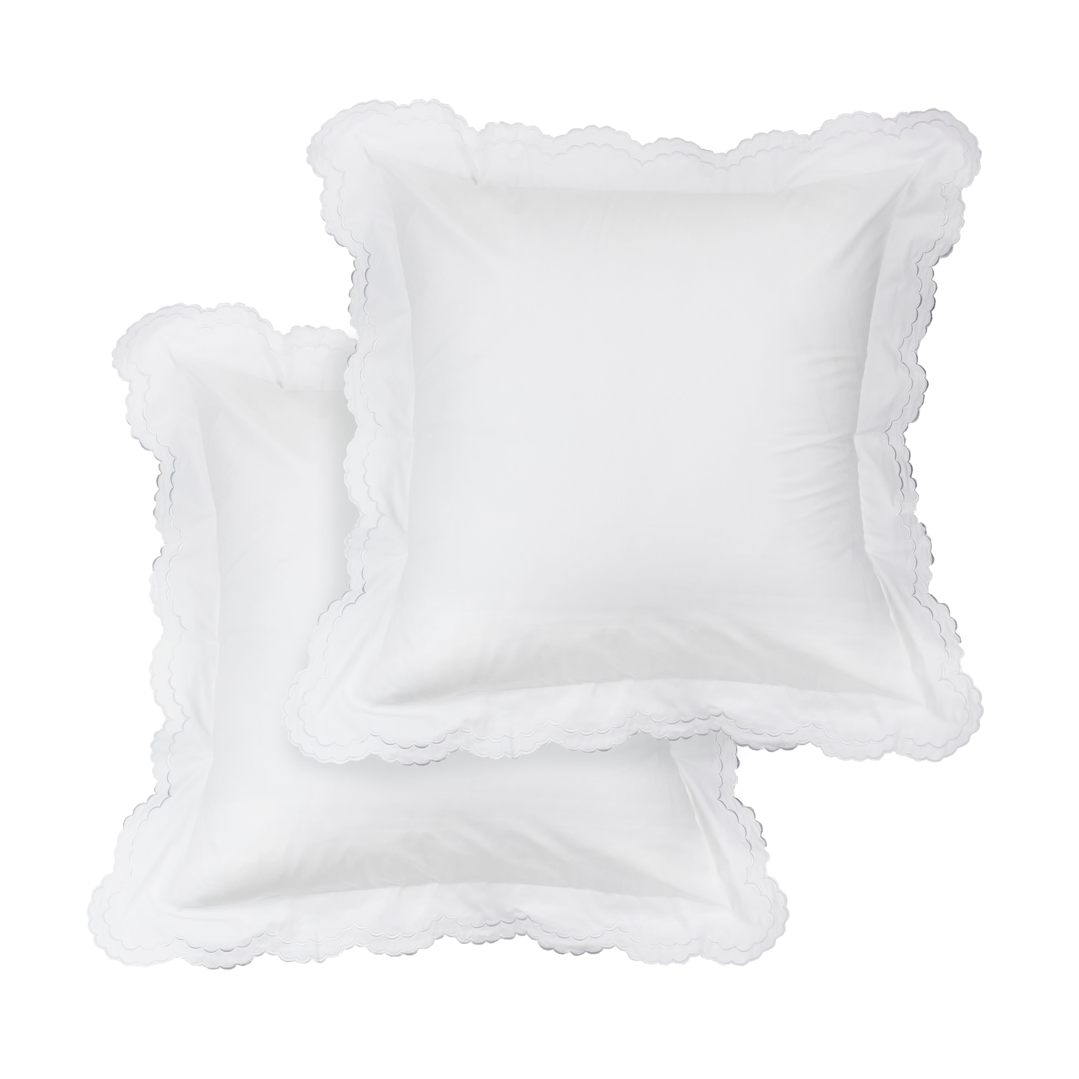Parure de couette et taie d'oreiller double en percale de coton brodée et festonnée