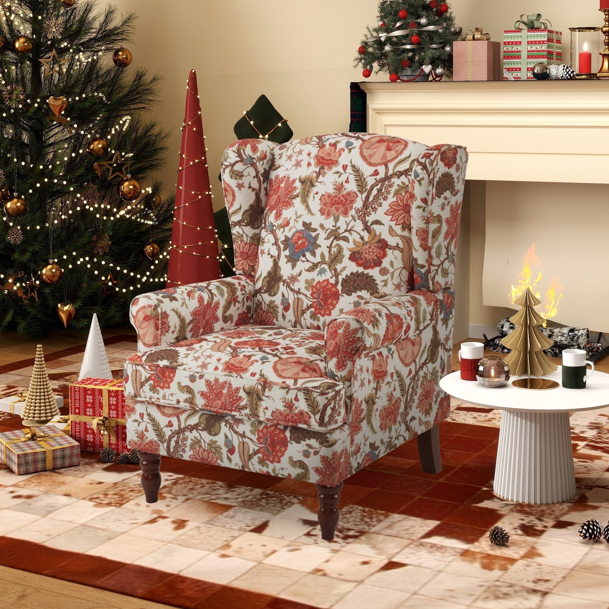 Fauteuil d'appoint moderne Erommy, fauteuil à dossier haut, canapé simple en tissu rembourré avec pieds en bois pour le salon