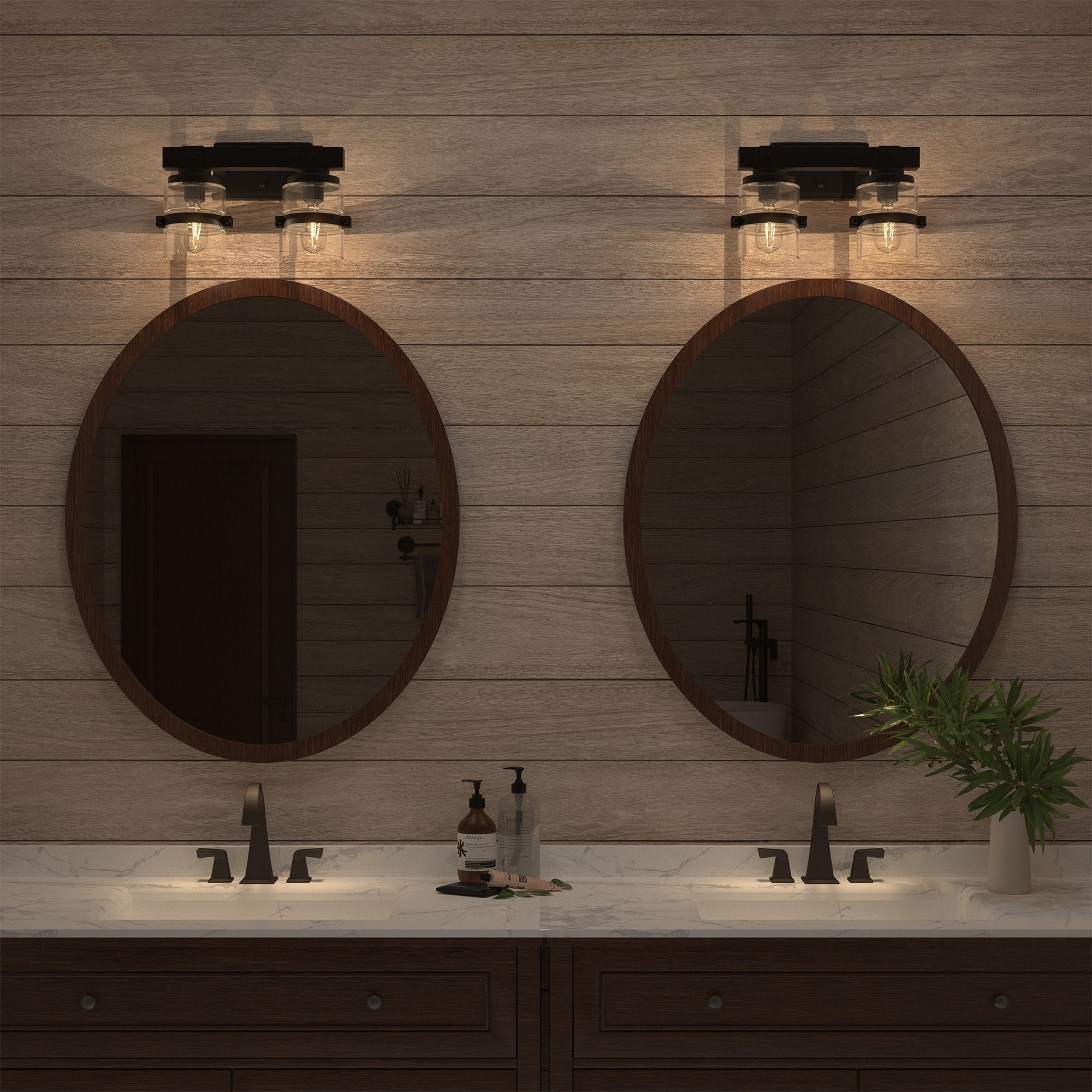 Applique murale de salle de bain ExBrite Farmhouse à 3 lumières, en fer noir à intensité variable