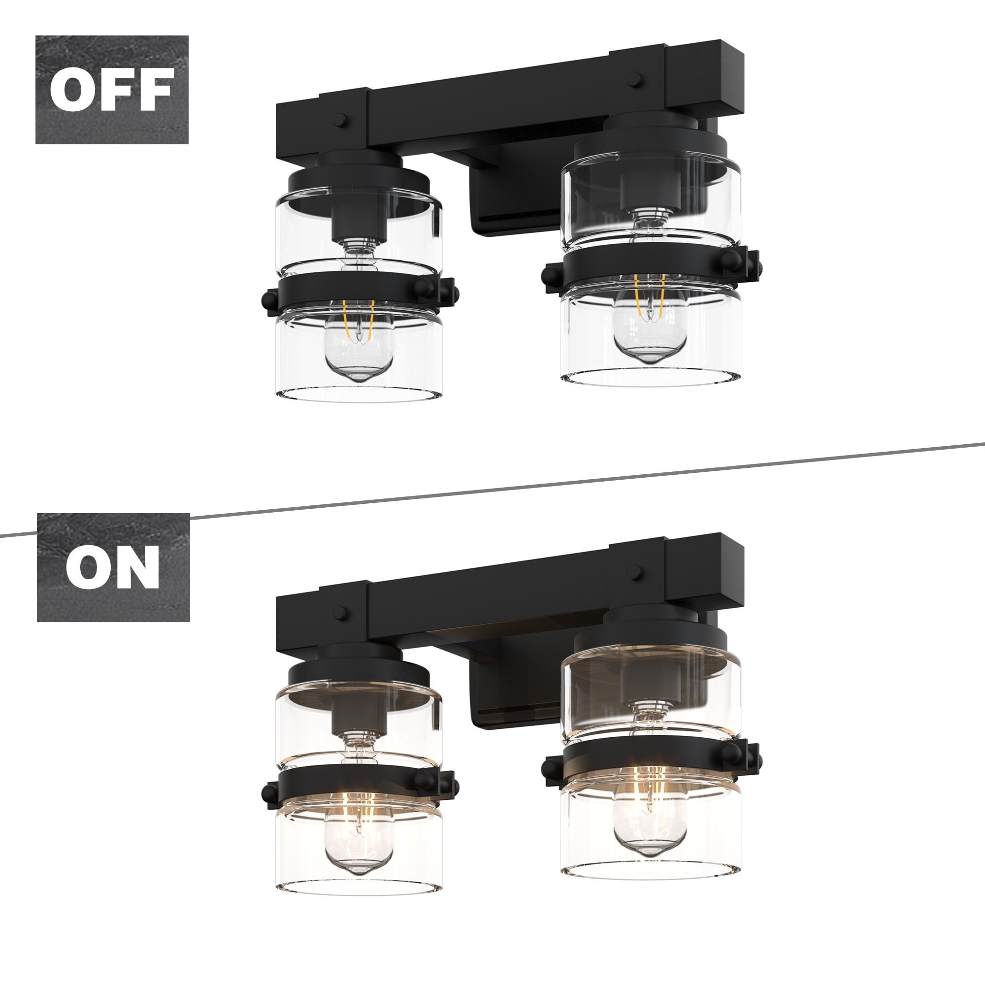 Applique murale de salle de bain ExBrite Farmhouse à 3 lumières, en fer noir à intensité variable