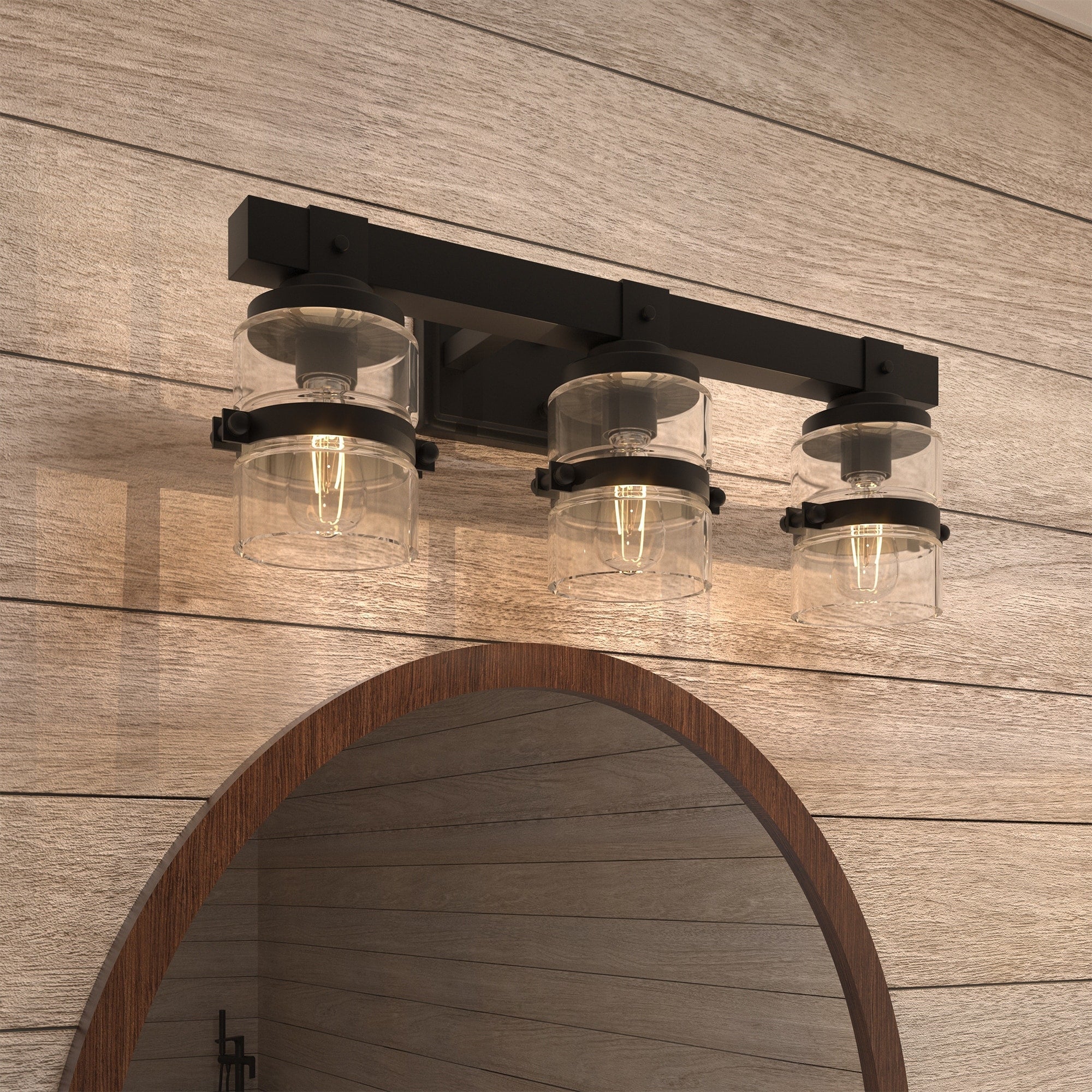 Applique murale de salle de bain ExBrite Farmhouse à 3 lumières, en fer noir à intensité variable