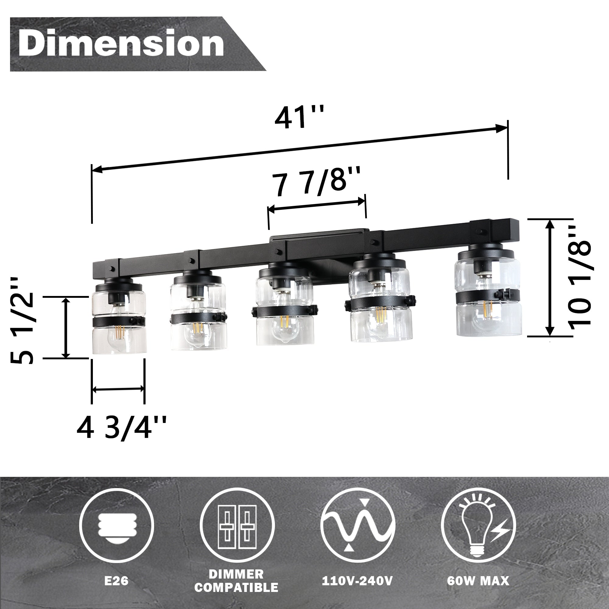 Applique murale de salle de bain ExBrite Farmhouse à 3 lumières, en fer noir à intensité variable