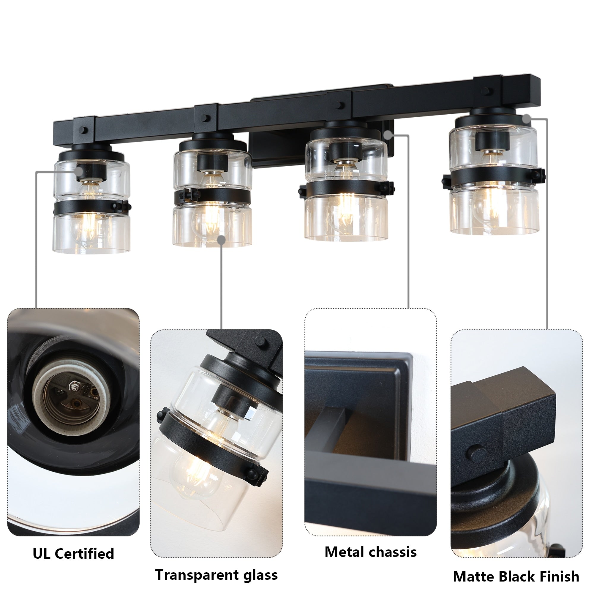 Applique murale de salle de bain ExBrite Farmhouse à 3 lumières, en fer noir à intensité variable