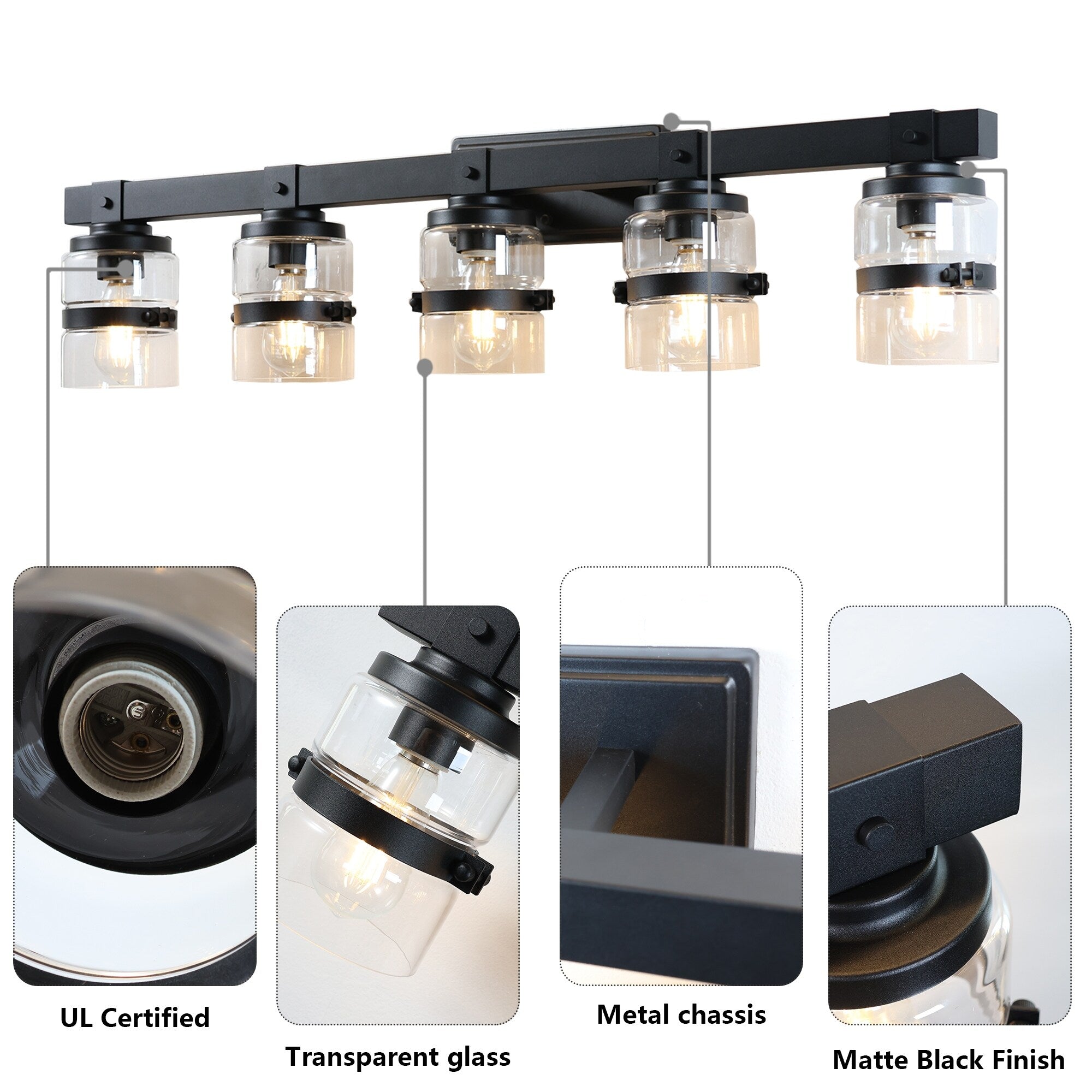 Applique murale de salle de bain ExBrite Farmhouse à 3 lumières, en fer noir à intensité variable