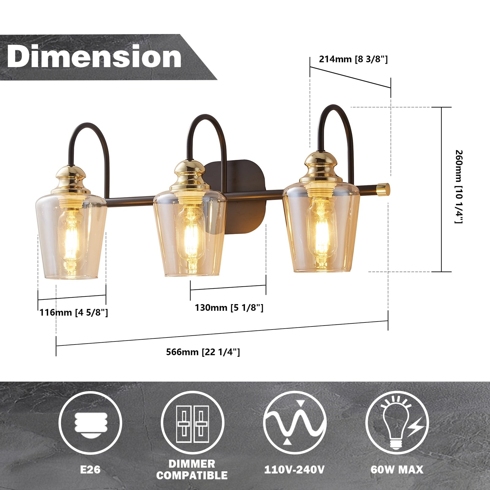 Appliques murales modernes ExBrite en cristal doré rose à 1, 2, 3, 4 ou 5 lumières pour salle de bain, à intensité variable