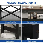 Table basse de style ferme avec rangement, table centrale à 2 niveaux pour le salon