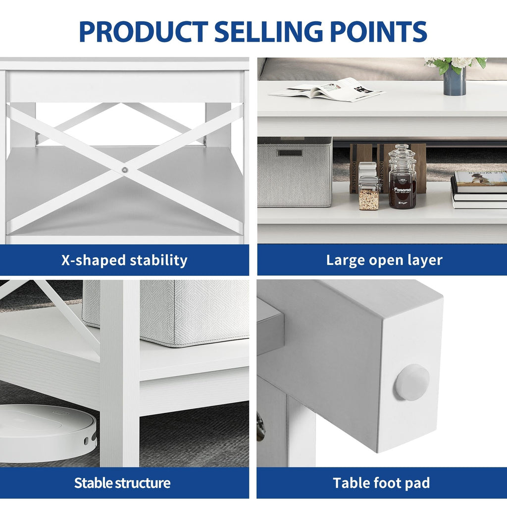 Table basse de style ferme avec rangement, table centrale à 2 niveaux pour le salon