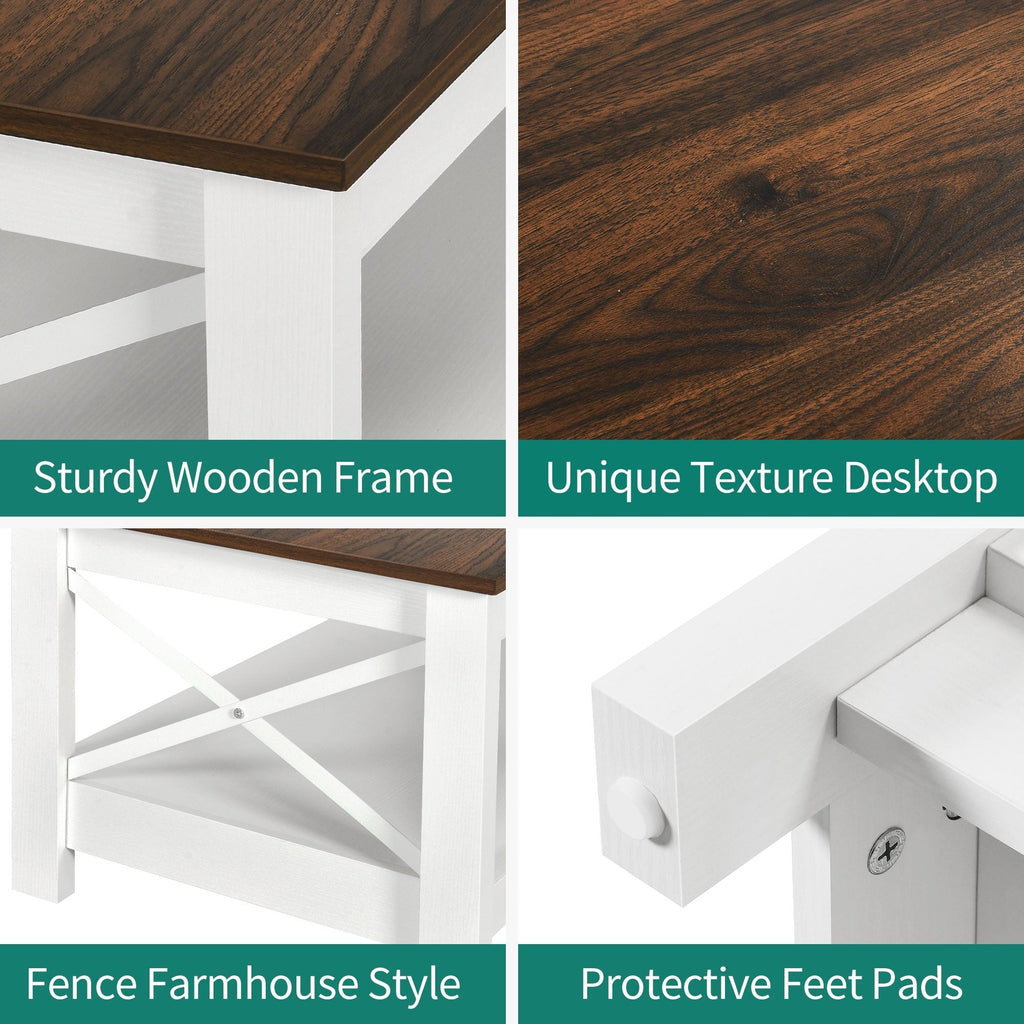 Table basse de style ferme avec rangement, table centrale à 2 niveaux pour le salon