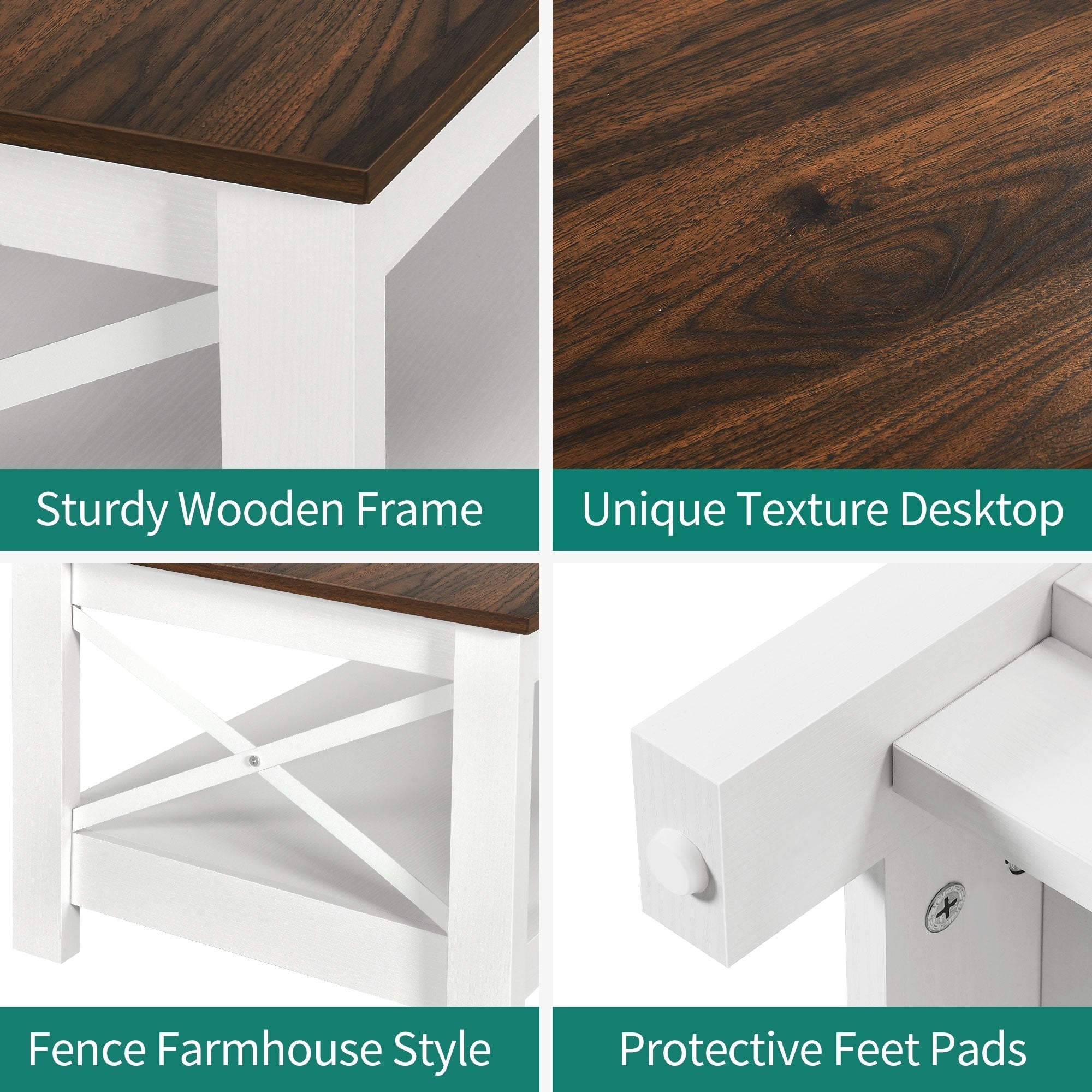 Table basse de style ferme avec rangement, table centrale à 2 niveaux pour le salon