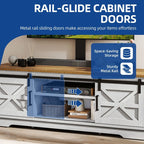 Meuble TV Farmhouse pouvant accueillir jusqu'à 65 téléviseurs avec portes et étagères ouvertes Console multimédia Prise de courant