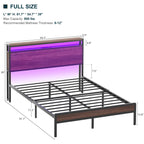 Cadre de lit plateforme en bois de style ferme avec station de charge et lumières LED