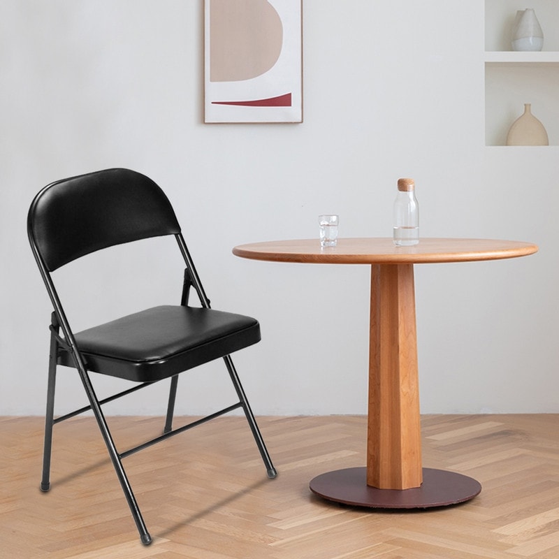Chaises pliantes avec sièges rembourrés en cuir noir, lot de 4