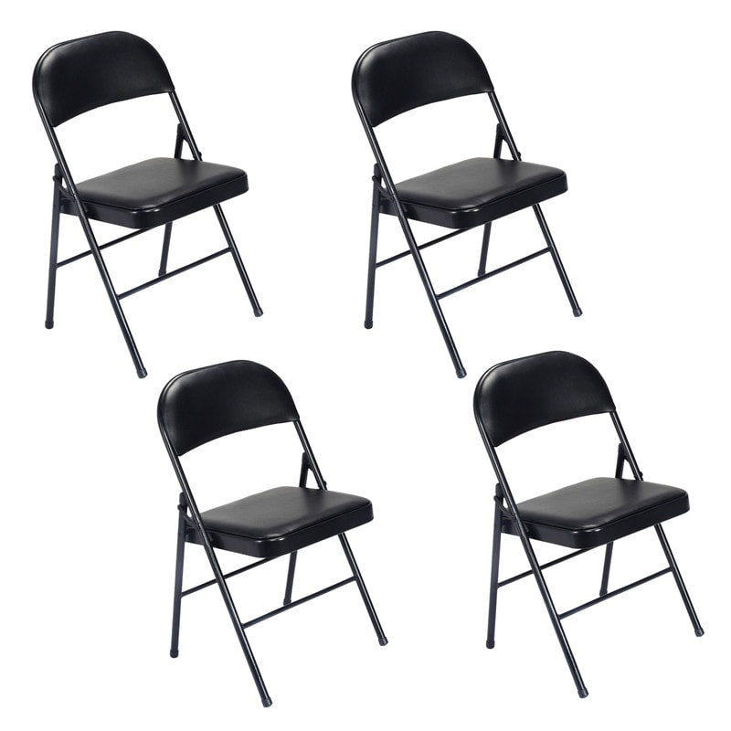 Chaises pliantes avec sièges rembourrés en cuir noir, lot de 4