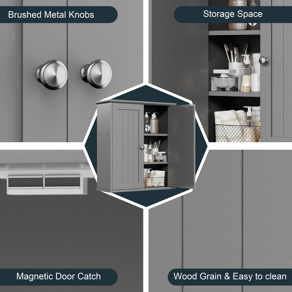 Meuble de salle de bain Futzca mural, meuble de rangement avec portes et étagères