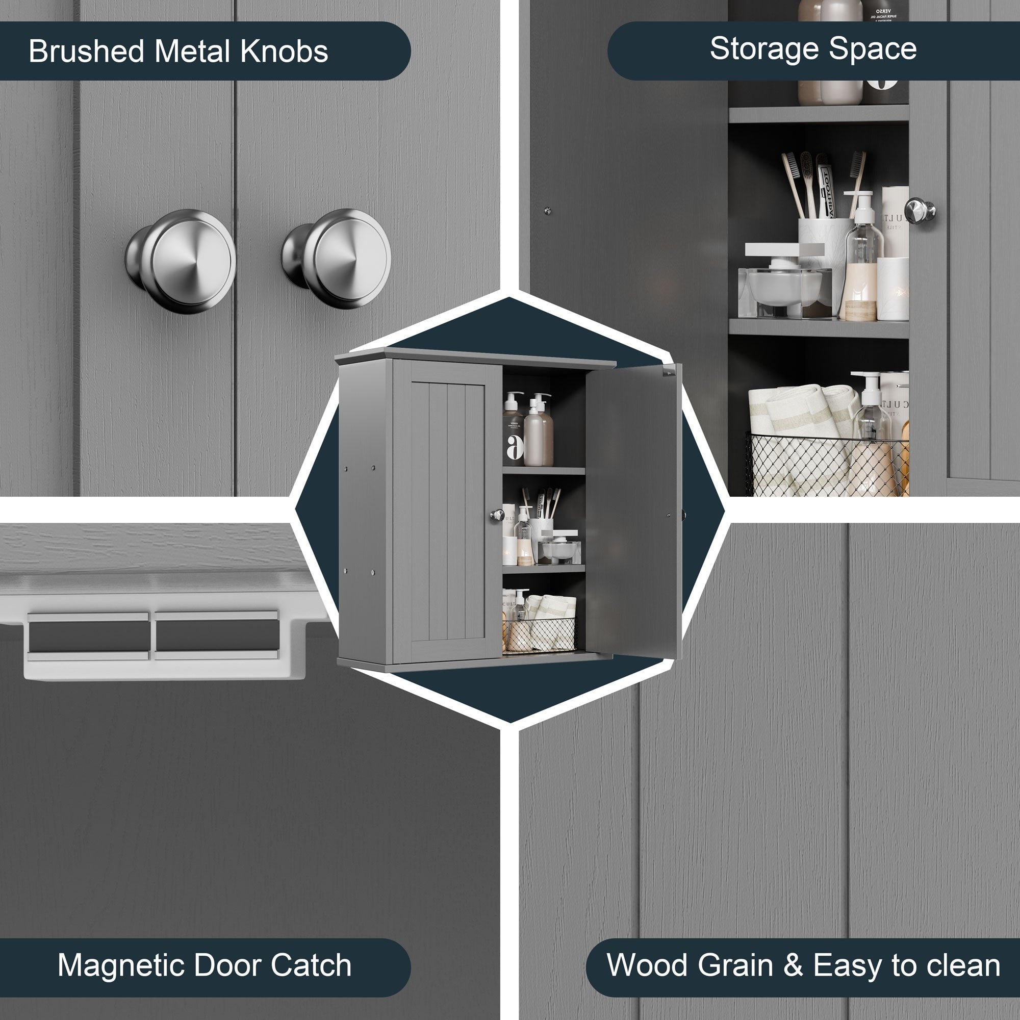 Meuble de salle de bain Futzca mural, meuble de rangement avec portes et étagères