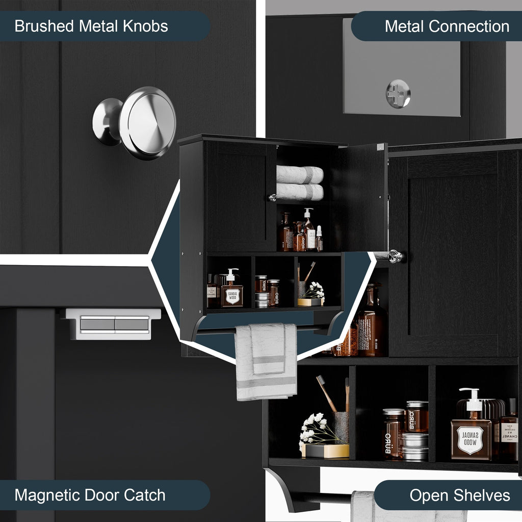 Meuble de salle de bain Futzca mural, meuble de rangement avec portes et étagères