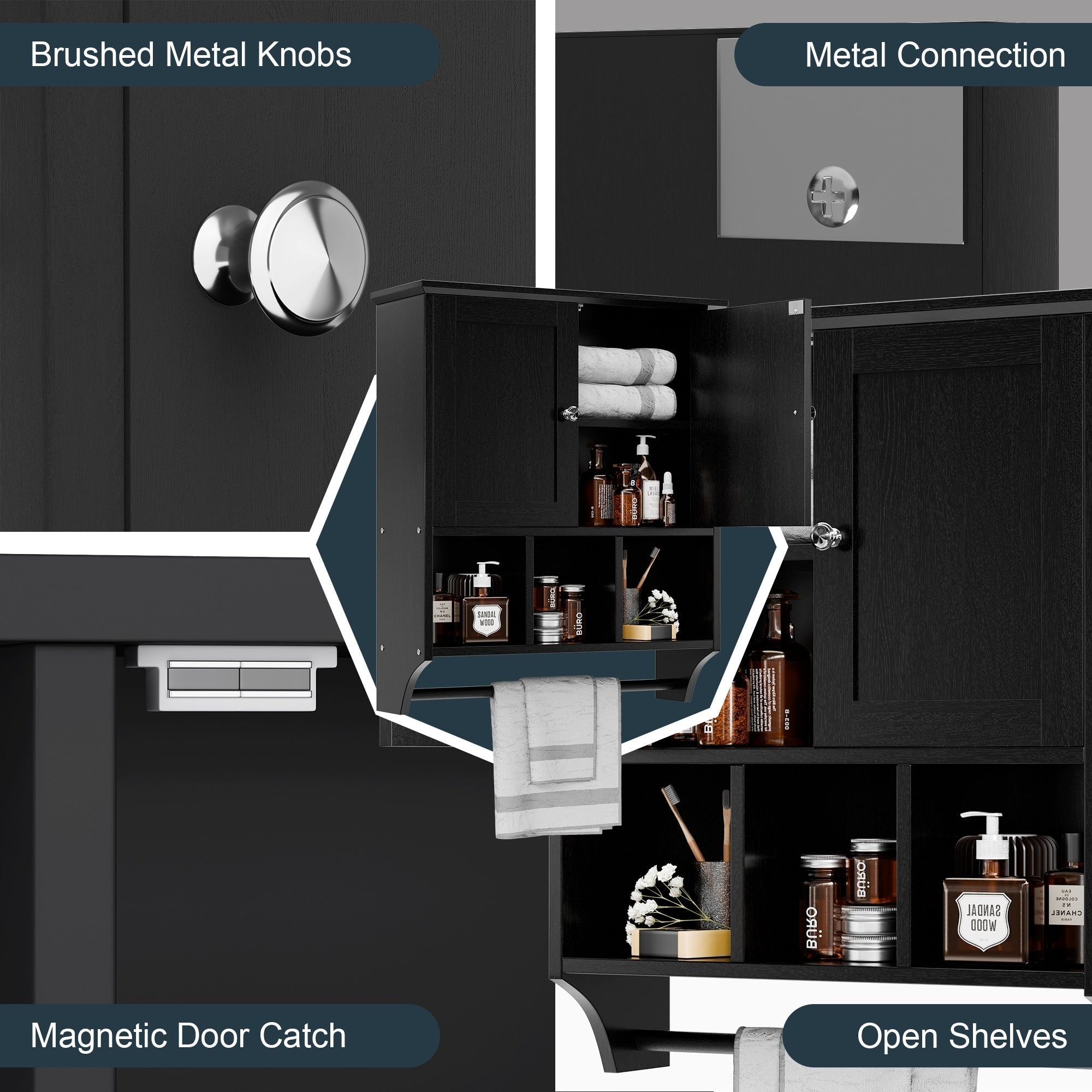 Meuble de salle de bain Futzca mural, meuble de rangement avec portes et étagères