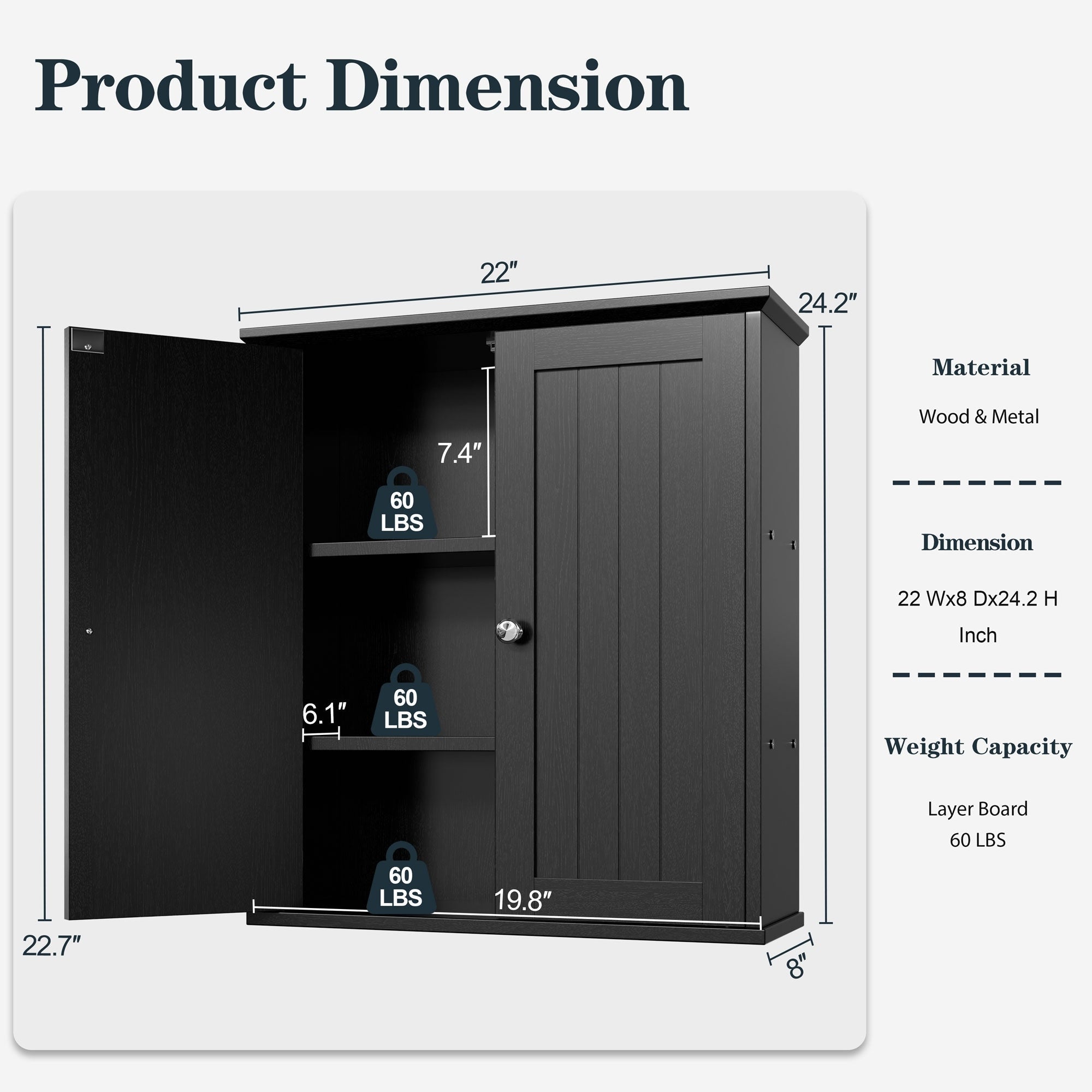Meuble de salle de bain Futzca mural, meuble de rangement avec portes et étagères
