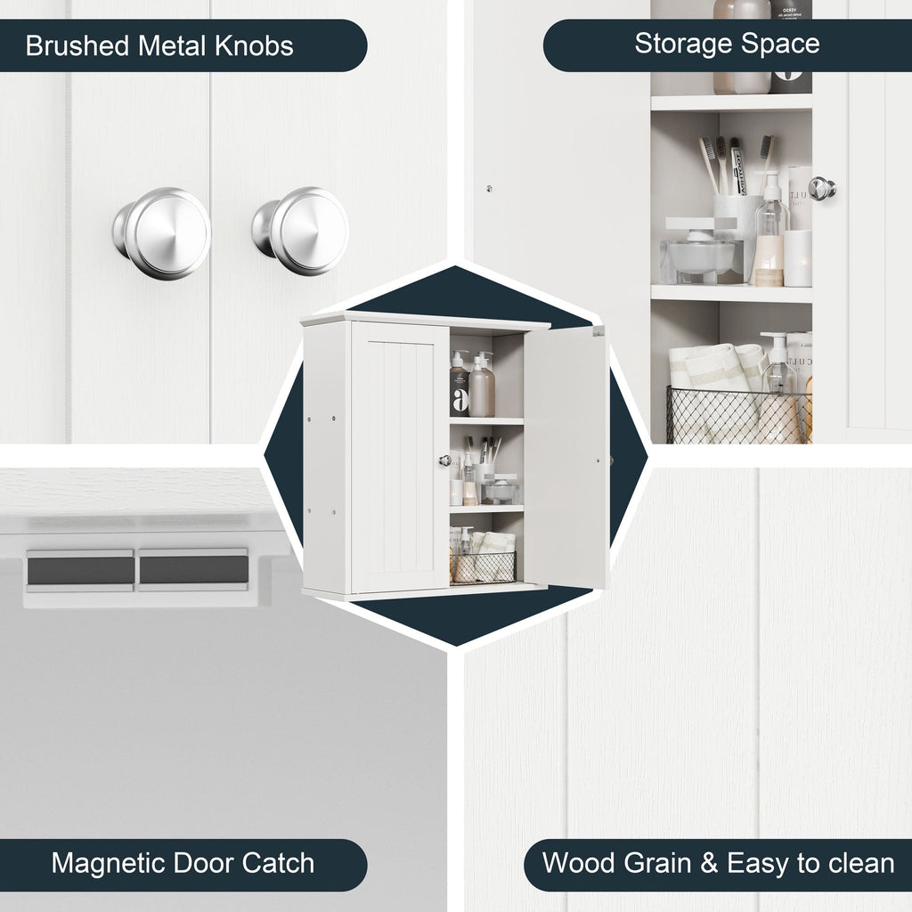 Meuble de salle de bain Futzca mural, meuble de rangement avec portes et étagères