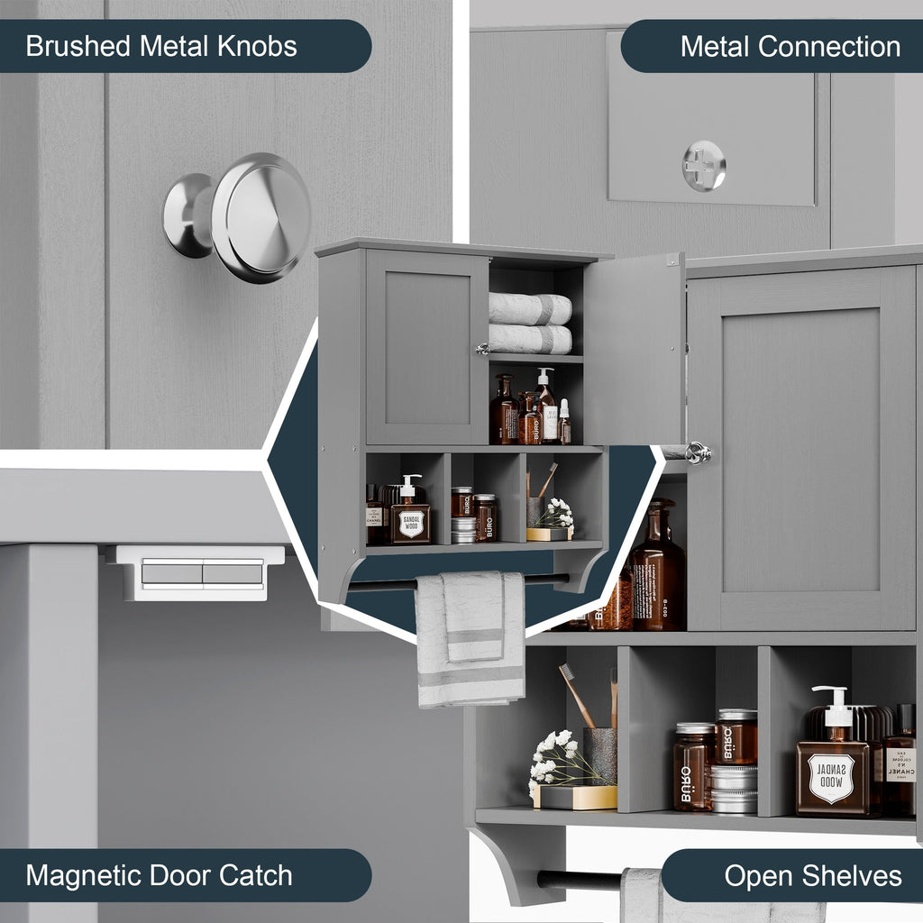 Meuble de salle de bain Futzca mural, meuble de rangement avec portes et étagères