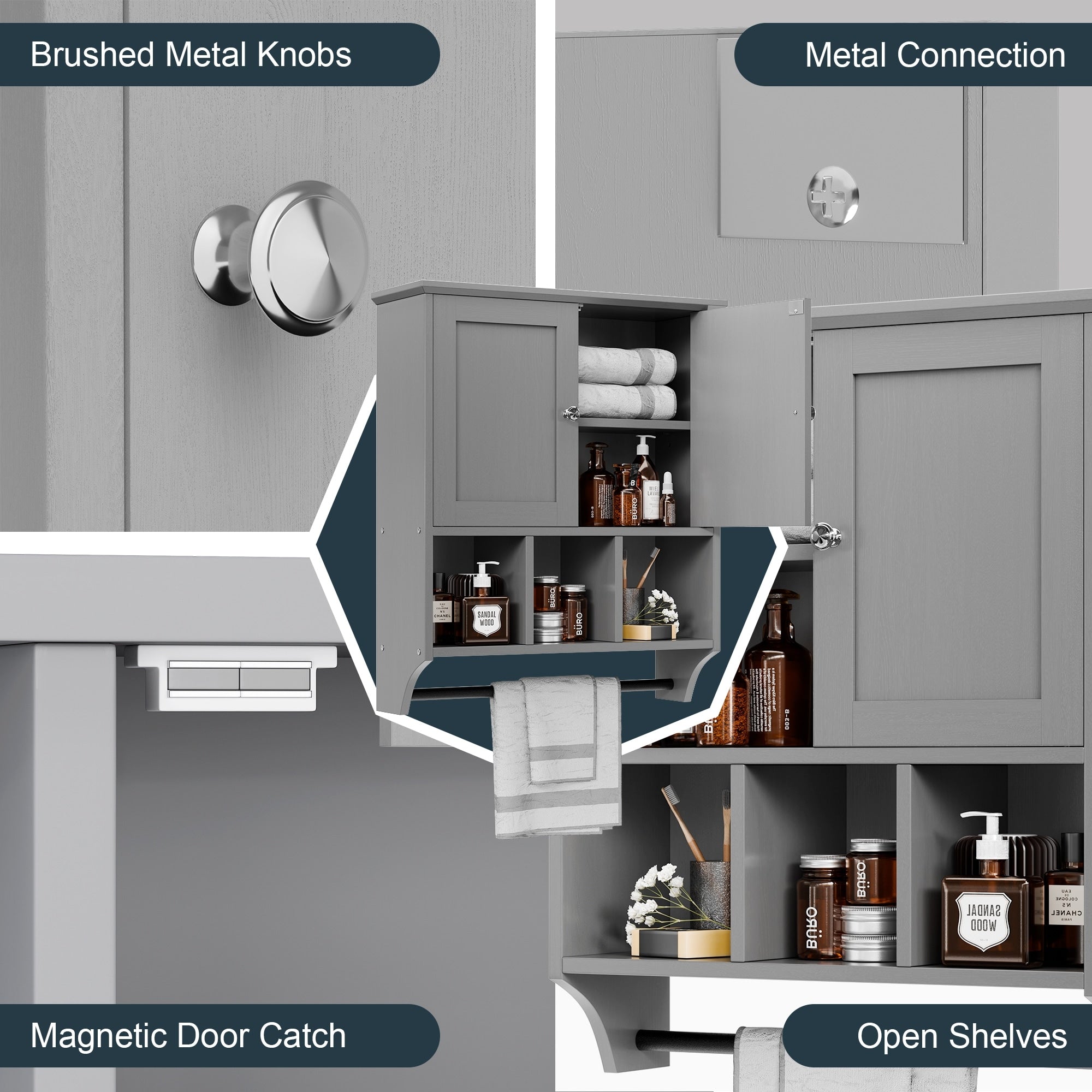 Meuble de salle de bain Futzca mural, meuble de rangement avec portes et étagères
