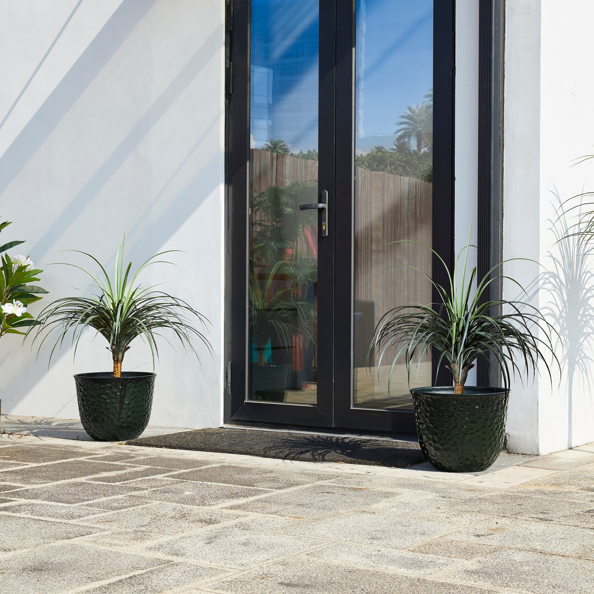 Glitzhome 19,75 H Lot de 2 pots de fleurs surdimensionnés en imitation céramique écologique texturée diamantée pour porche