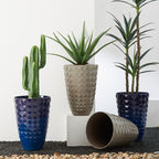 Glitzhome 19,75 H Lot de 2 pots de fleurs surdimensionnés en imitation céramique écologique texturée diamantée pour porche