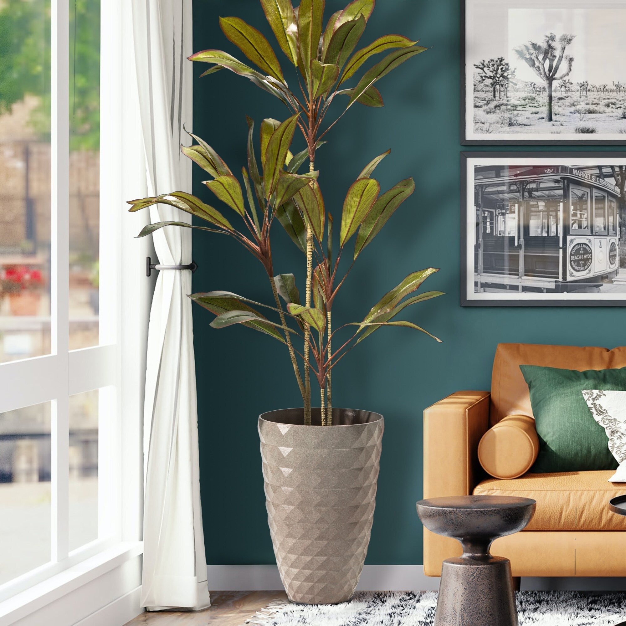 Glitzhome 19,75 H Lot de 2 pots de fleurs surdimensionnés en imitation céramique écologique texturée diamantée pour porche