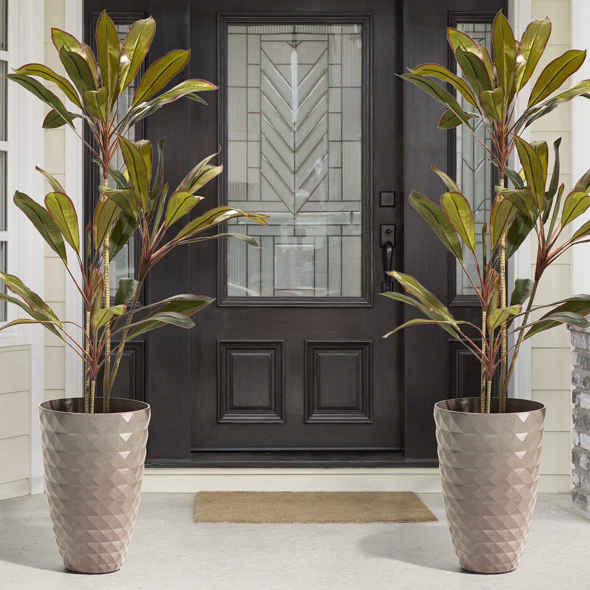 Glitzhome 19,75 H Lot de 2 pots de fleurs surdimensionnés en imitation céramique écologique texturée diamantée pour porche