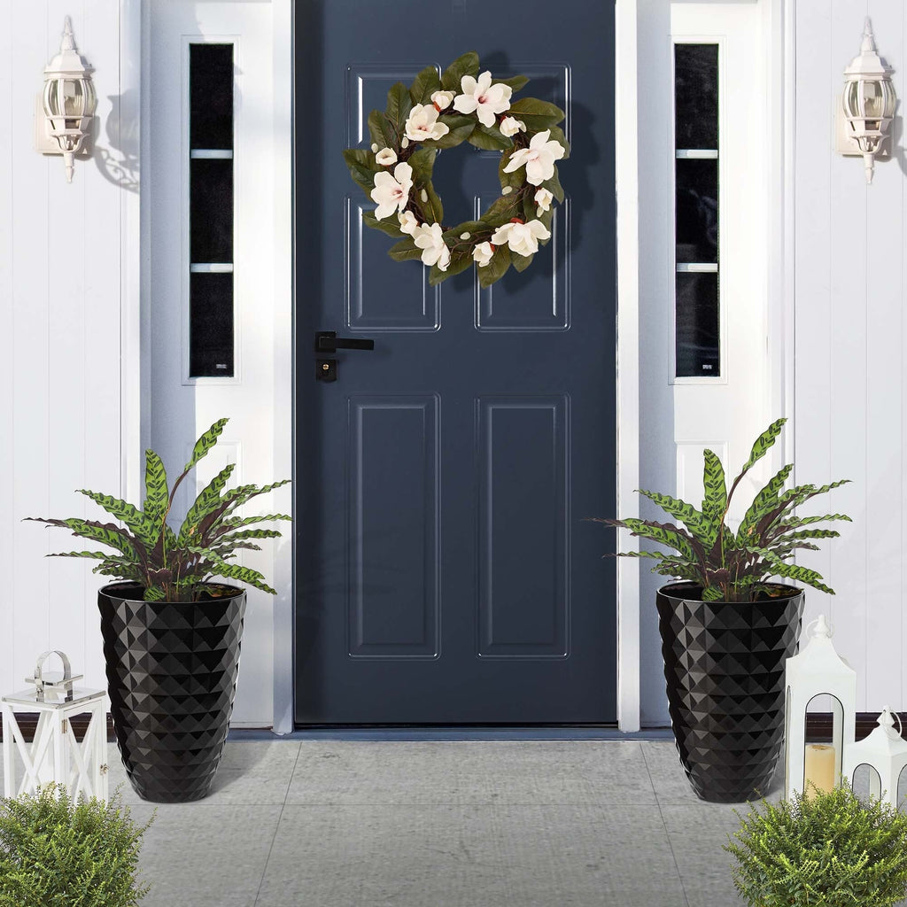 Glitzhome 19,75 H Lot de 2 pots de fleurs surdimensionnés en imitation céramique écologique texturée diamantée pour porche
