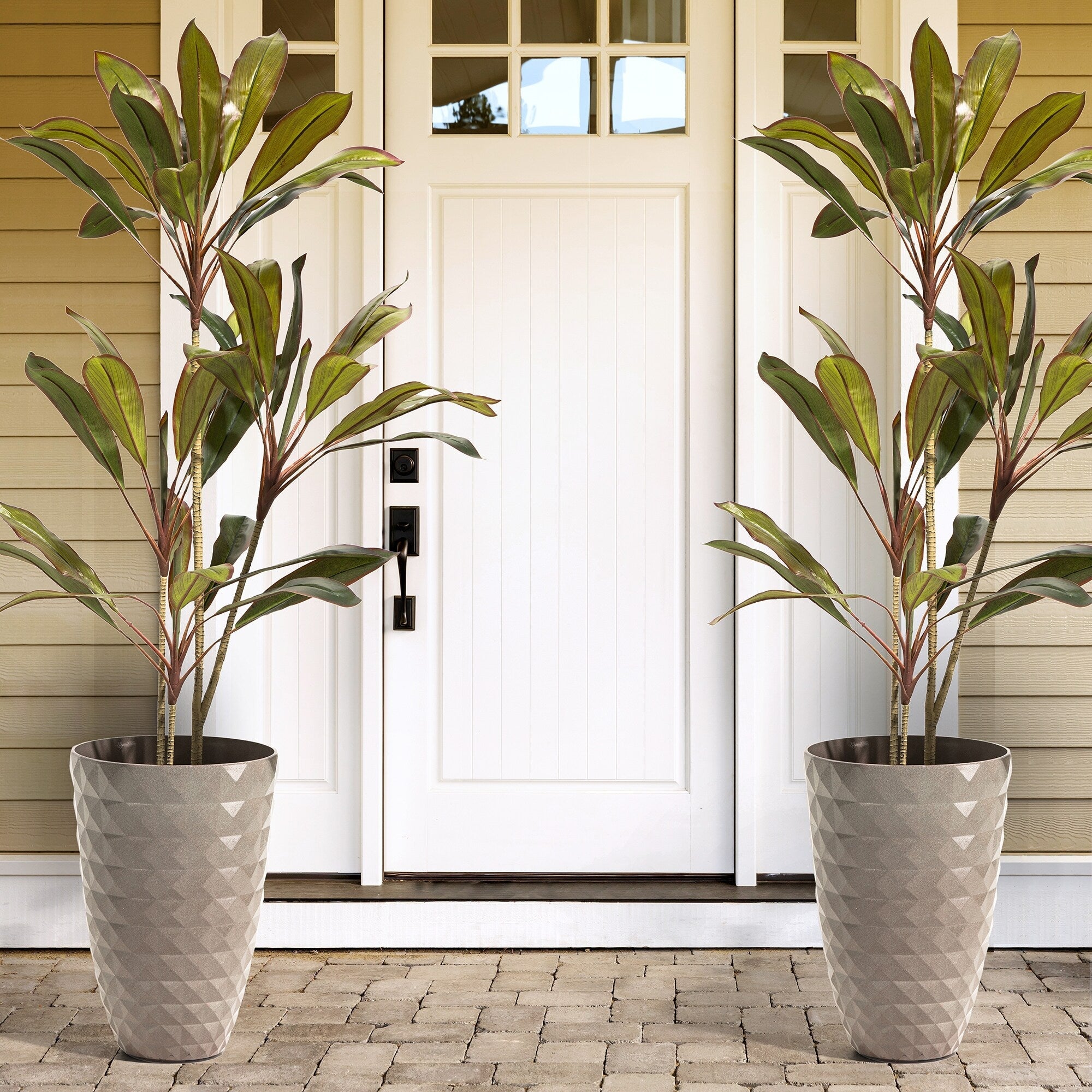 Glitzhome 19,75 H Lot de 2 pots de fleurs surdimensionnés en imitation céramique écologique texturée diamantée pour porche