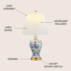 Lampe de table LED Grace 24 Floral, multicolore/laiton par JONATHAN Y