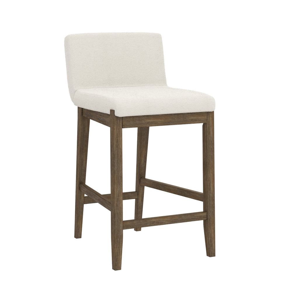 Tabouret de bar moderne Gracie, chaise rembourrée en boucle et pieds en bois brossé