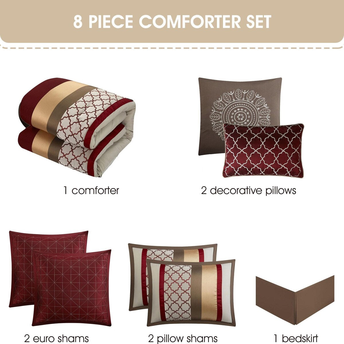Ensemble de couette Nanshing Avalon Trellis 8 pièces à imprimé marocain