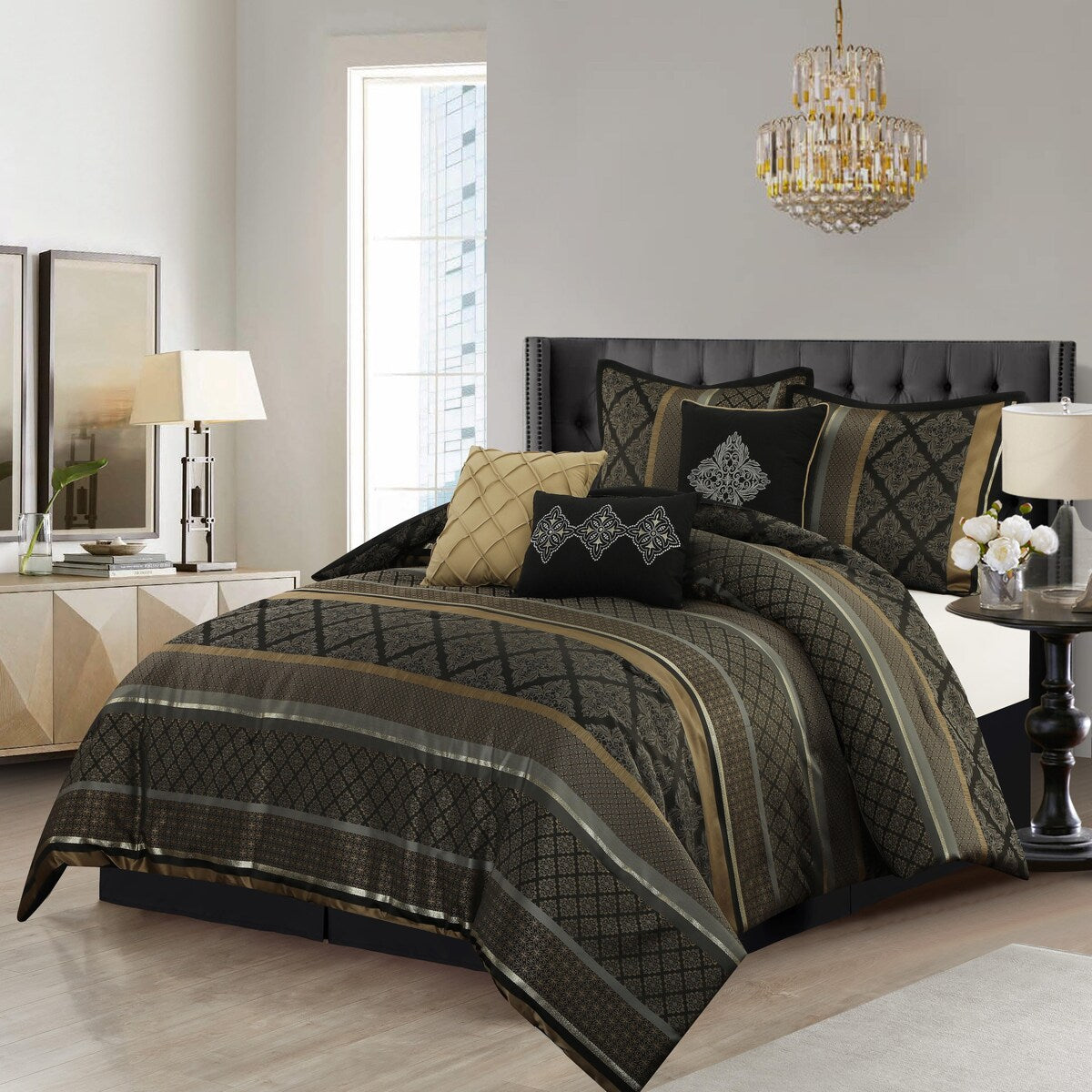 Ensemble de couette géométrique en jacquard Nanshing Jensen 7 pièces