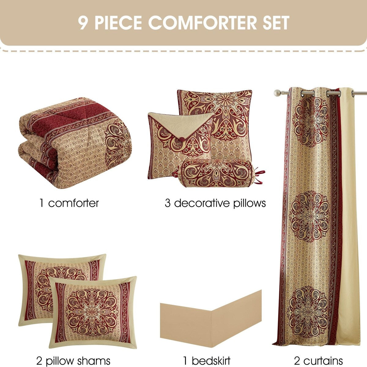 Ensemble de couette élégant médaillon Nanshing Prince 7 pièces