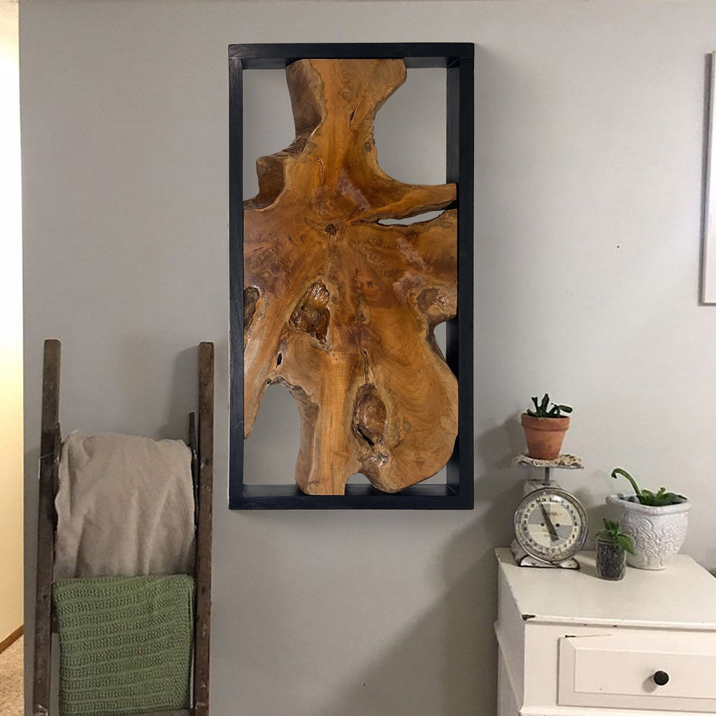 Décoration murale en teck Greenage Sculpture murale abstraite Live Edge