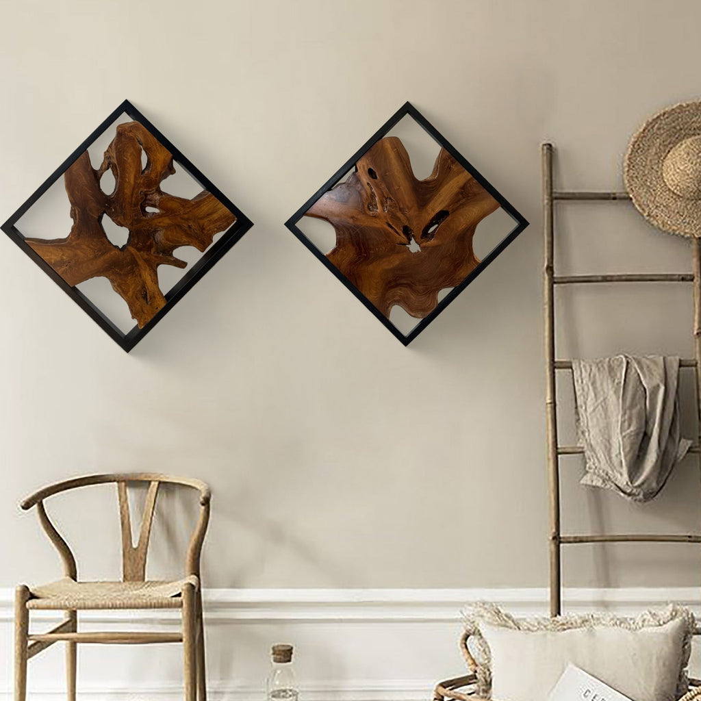 Décoration murale en teck Greenage Sculpture murale abstraite Live Edge