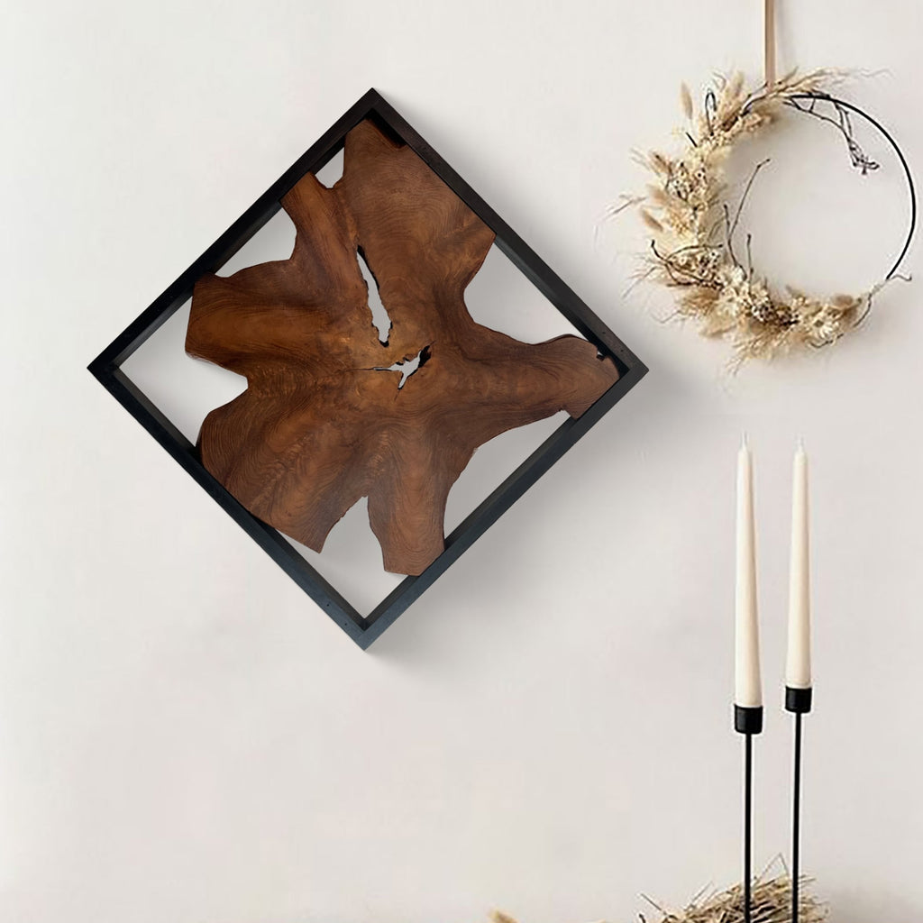 Décoration murale en teck Greenage Sculpture murale abstraite Live Edge